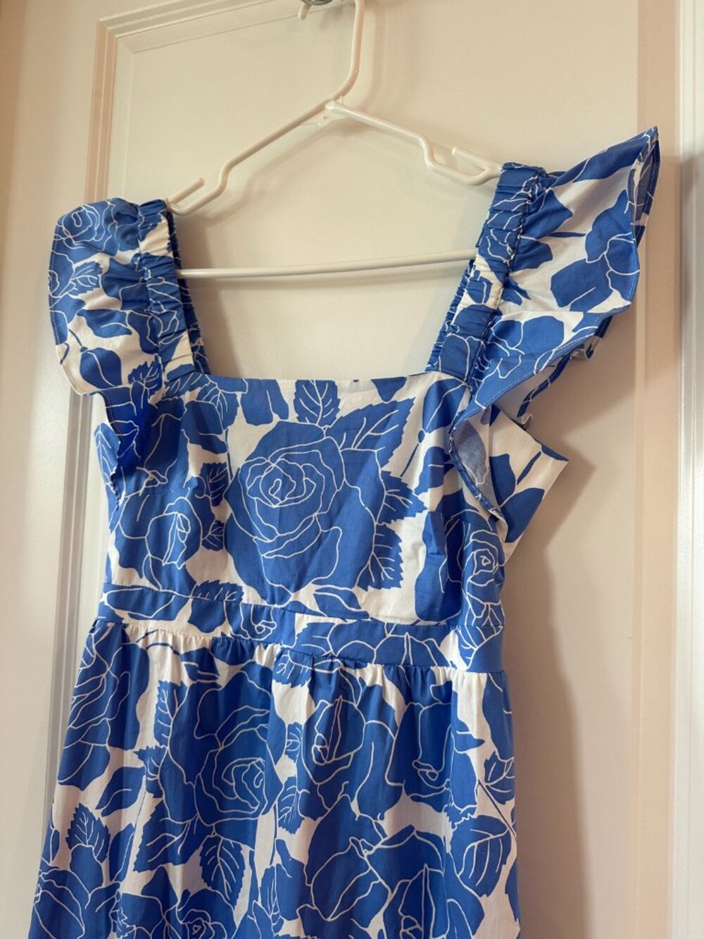 London Times Blue Floral Ruffle Sleeve Midi Dress Size 2